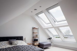 Bedroom loft conversion with vaulted ceiling