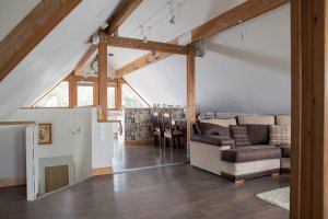 Open-plan living space in loft