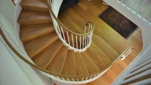 Helical timber staircase seen from above