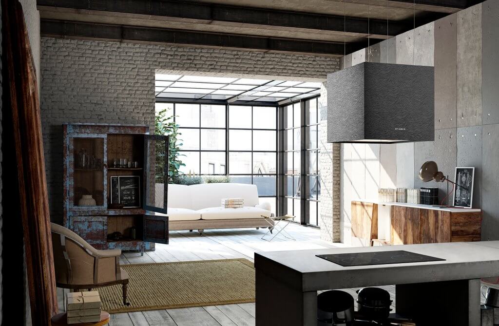 Industrial style kitchen with Lybra cooker hood