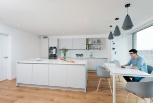 Contemporary, minimalist kitchen with island