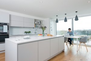 Contemporary, minimalist kitchen with island