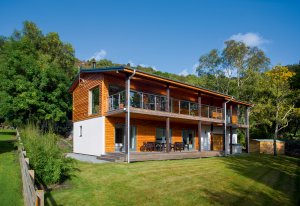 wood-clad modular home