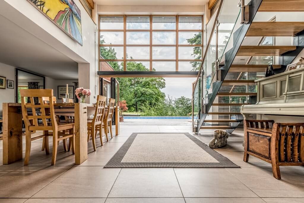 Open plan living space with bi-folding doors