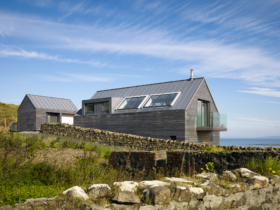 Wood-clad rural home on a sloping site