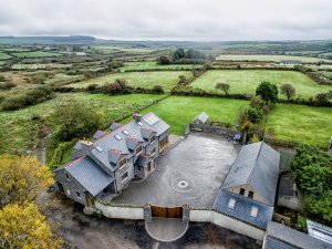 Aerial view of traditional masonry home