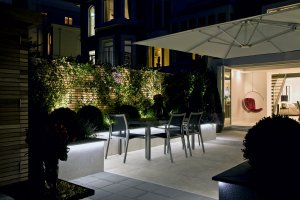 Patio featuring exterior lighting scheme