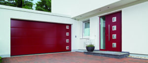 White render house with red door