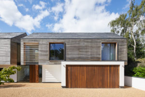Garage with timber cladding