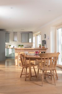 Bright, open-plan kitchen-lounge