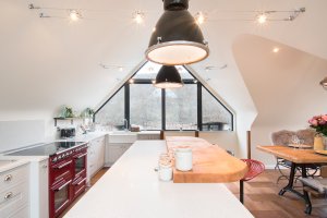Two-storey extension to listed cottage interior kitchen