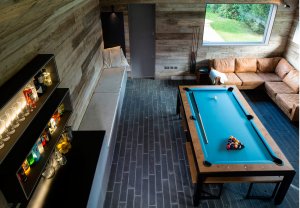 Timber clad snooker room
