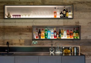 timber clad home bar