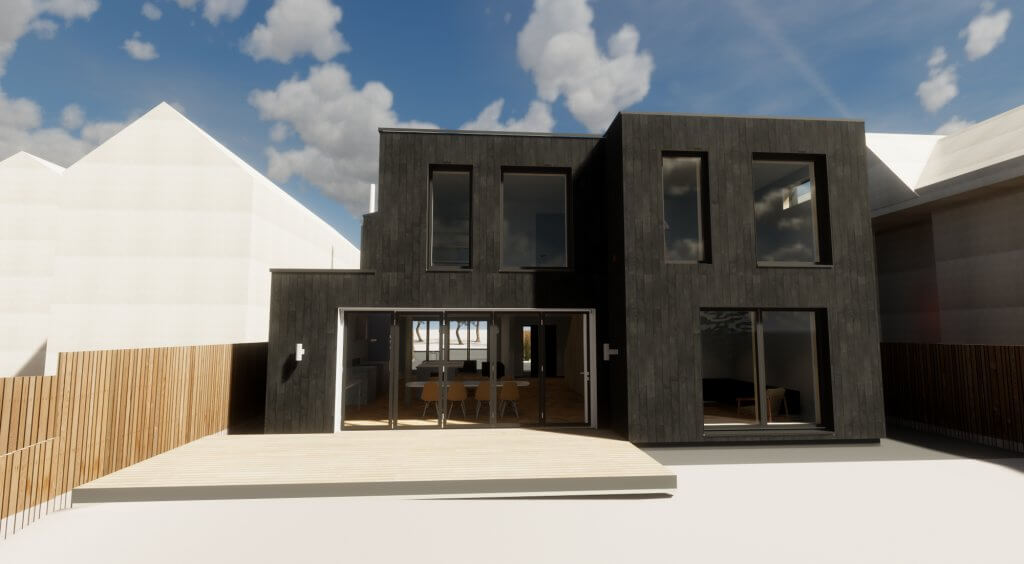 3D render rear elevation of a Facit Home in Graven Hill