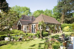 Brick clad bungalow and garden in Hertfordshire