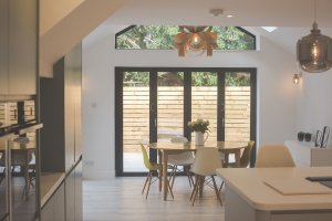 Dining room in extension with bifold doors