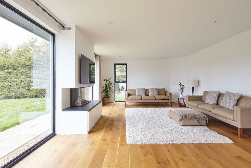 Living room with large expanses of glass