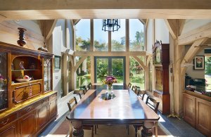 Dining room in oak frame home