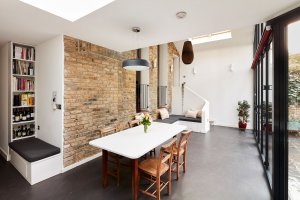 Dining area in timber clad gable extension