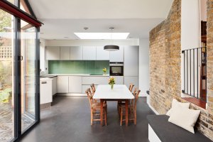 Kitchen area in timber clad gable extension