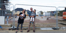 Marc and Laura with their children visiting the Graven Hill site