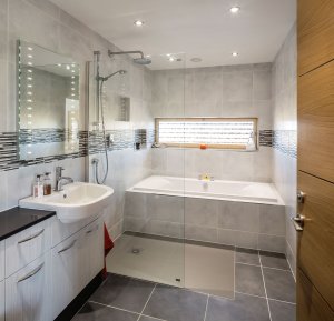 Bathroom in timber frame home