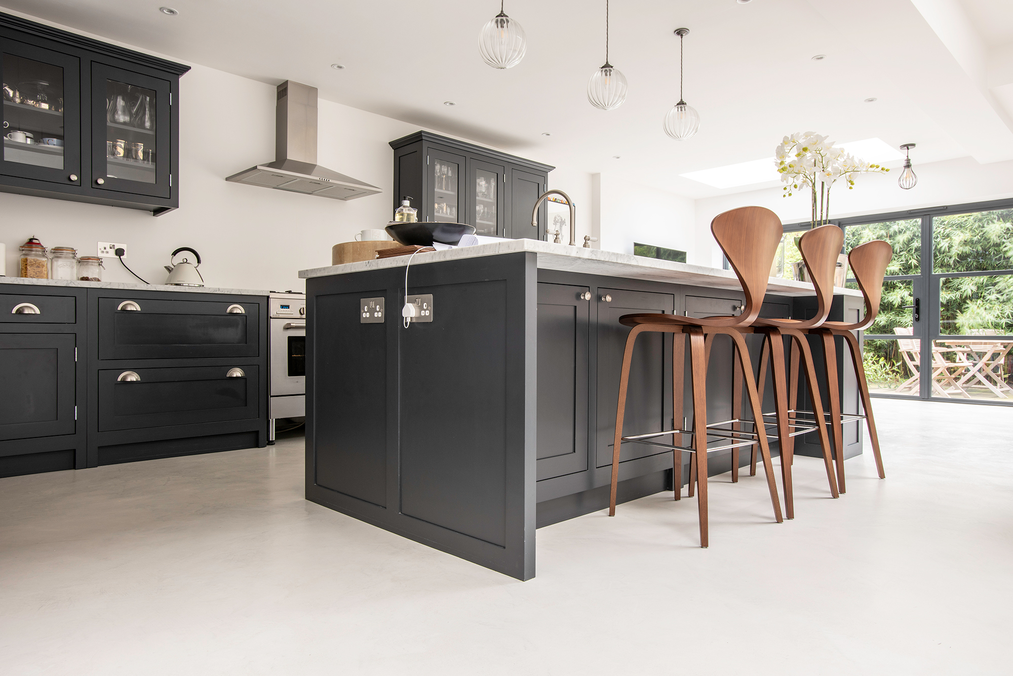 Kitchen with poured resin flooring