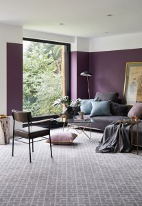 Mid-century modern living room with carpet