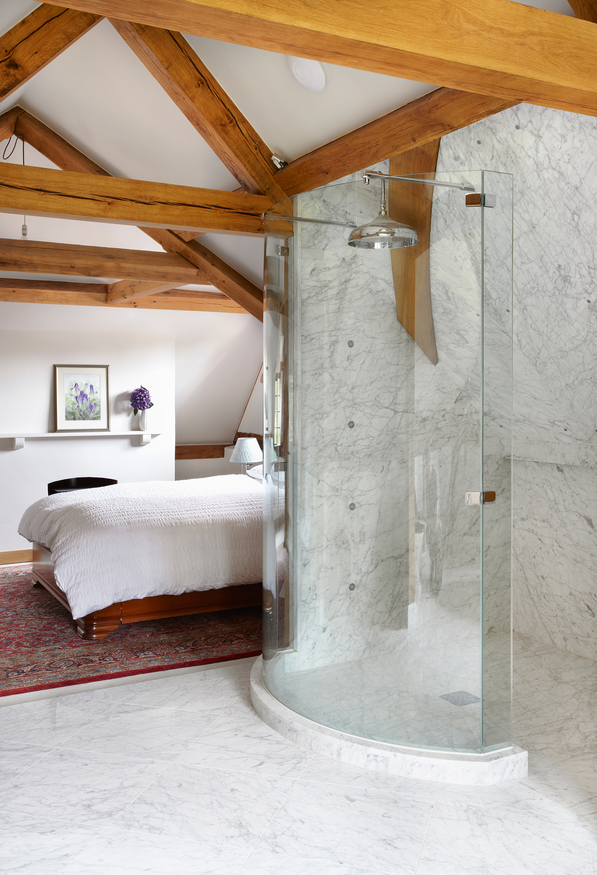 Master bedroom with open plan ensuite shower room