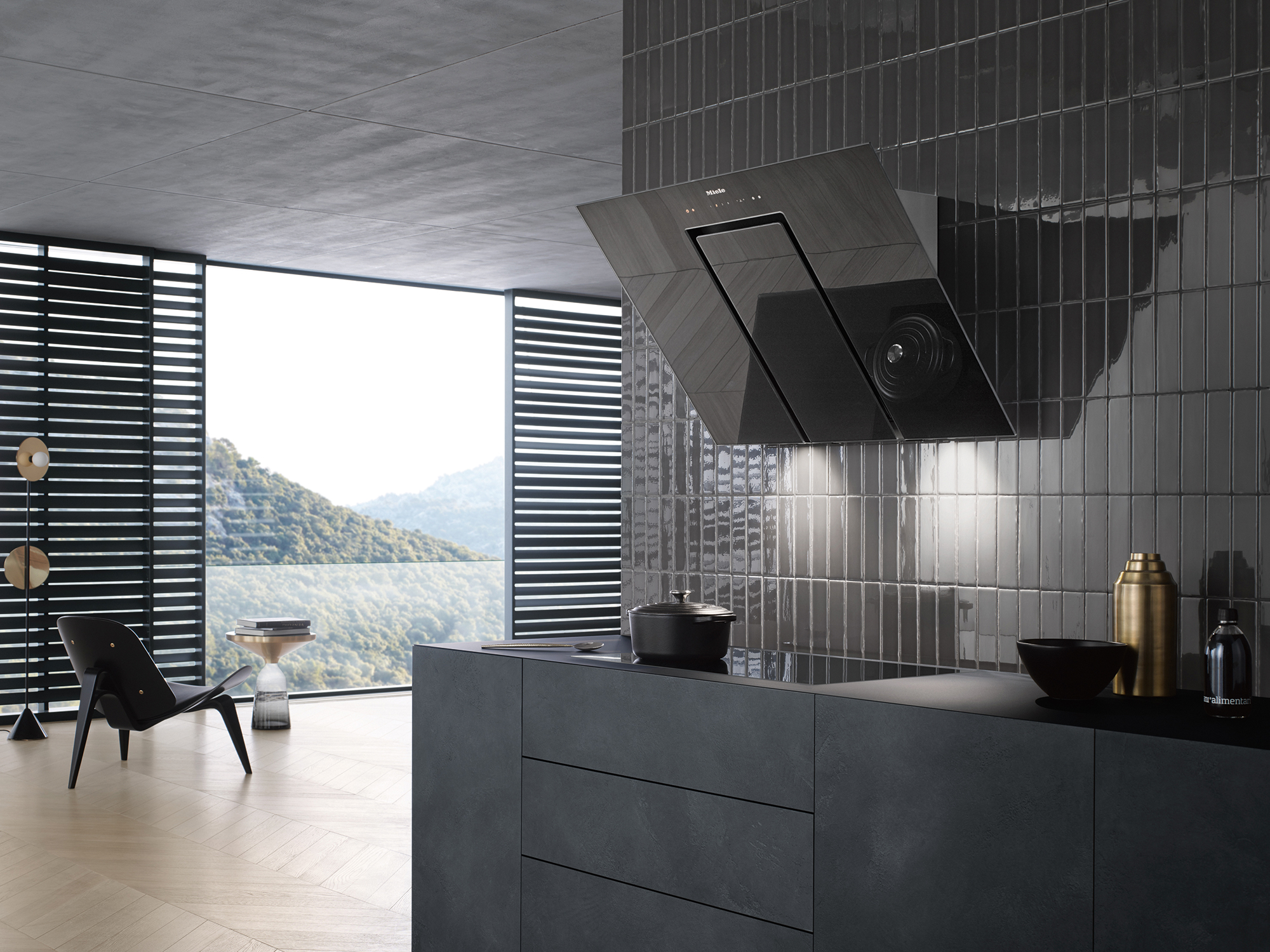 Modern kitchen with sleek cooker hood