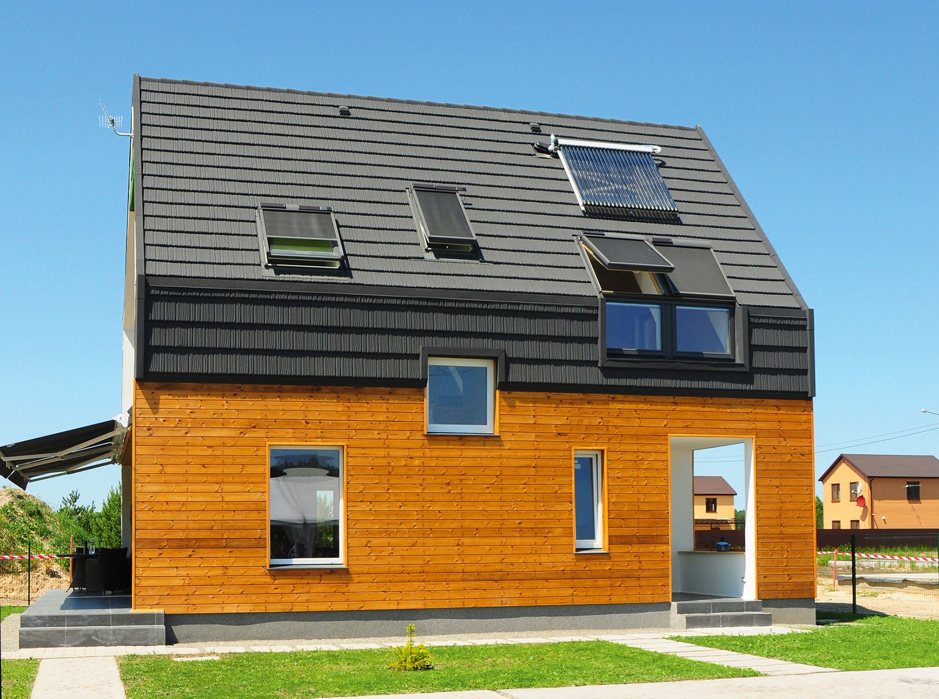 House with solar thermal panels