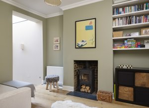 Living room with stove