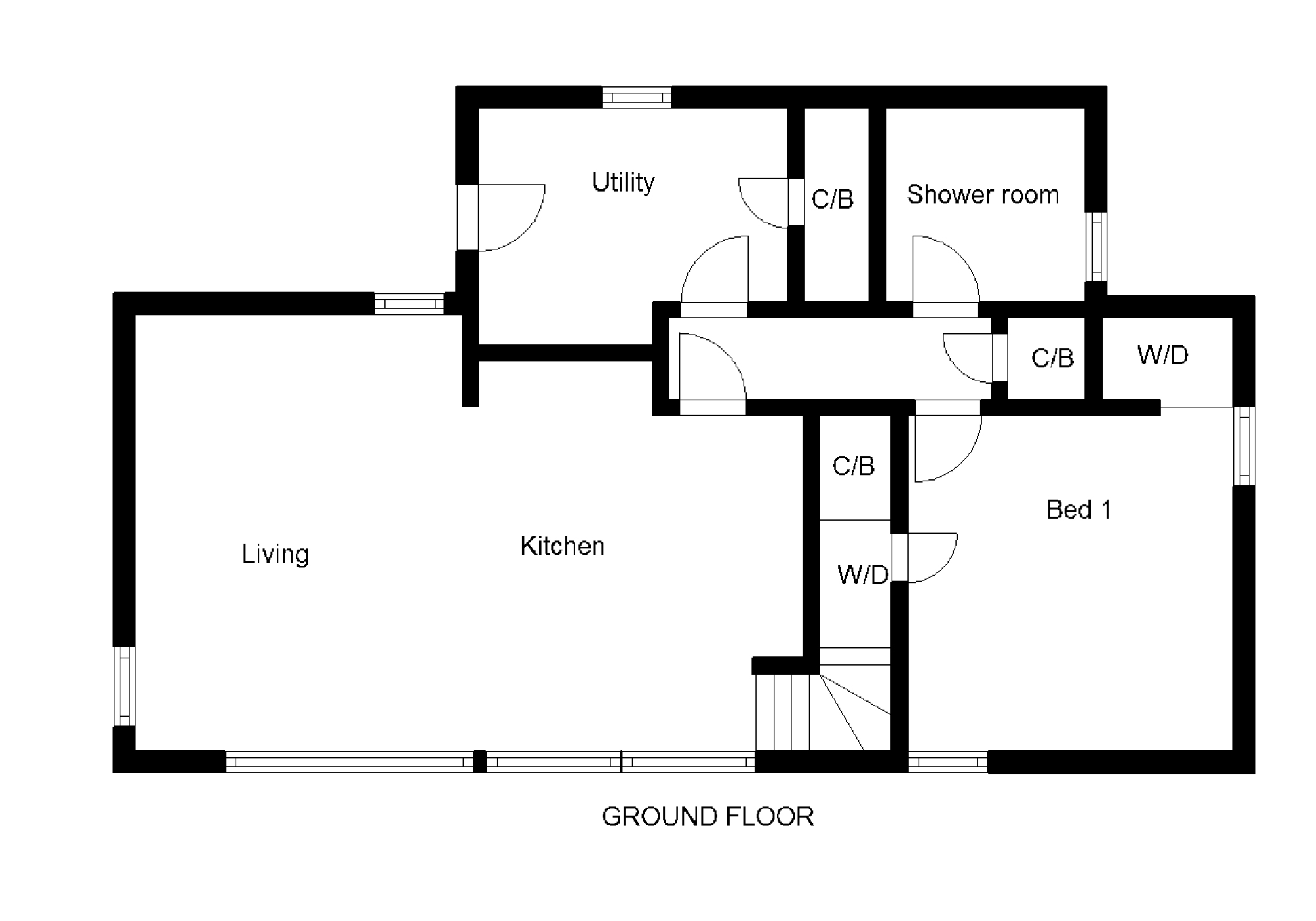 Three bedroom house plan ground floor