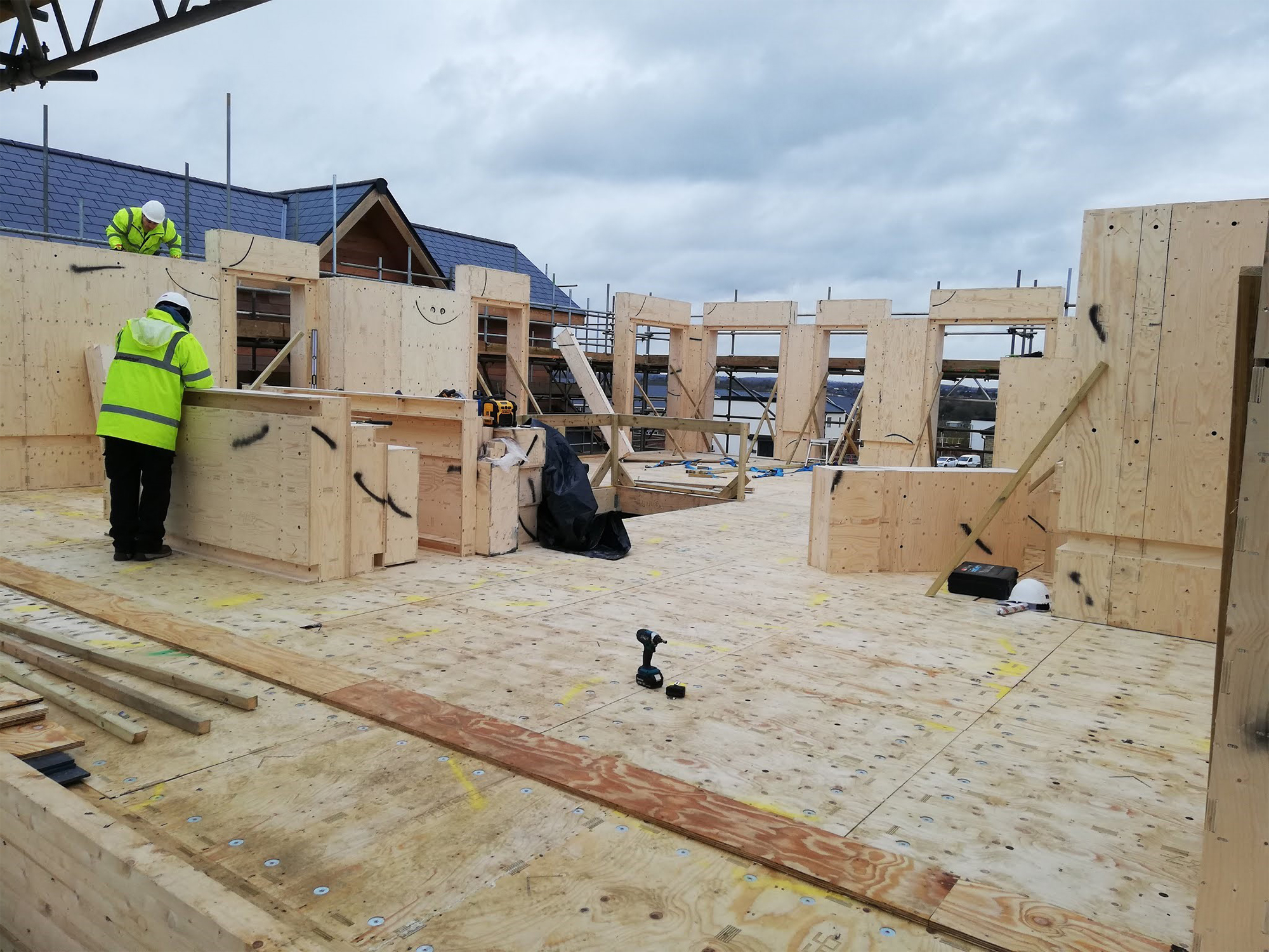 Facit Homes erecting the timber frame at Graven Hill Site