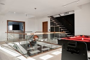 Hallway with glass balustrades