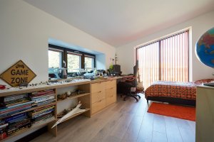 Child's bedroom in energy efficient home in Cornwall