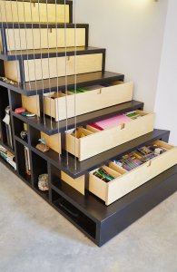 Staircase with drawers and side storage