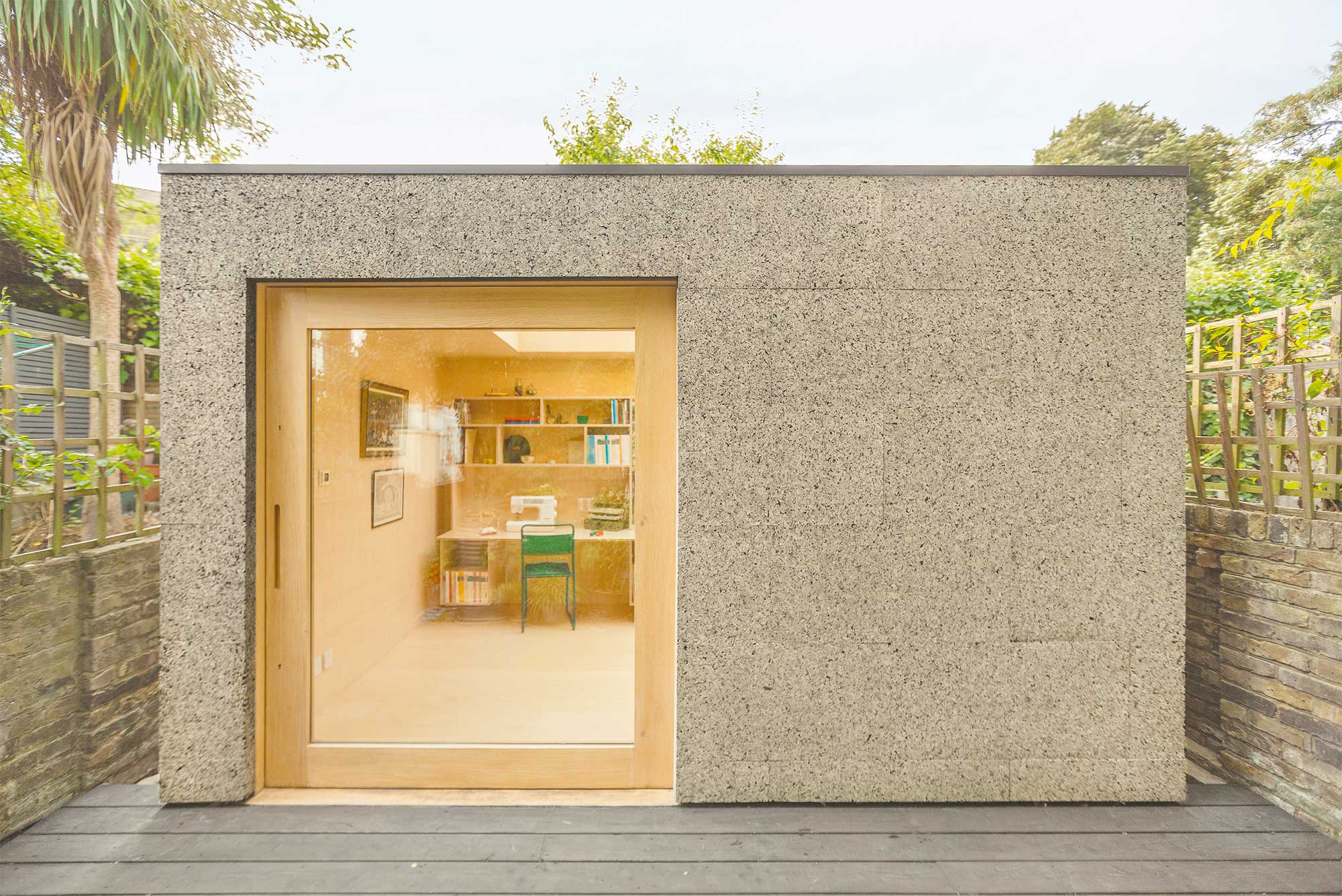 cork cladding garden office room 