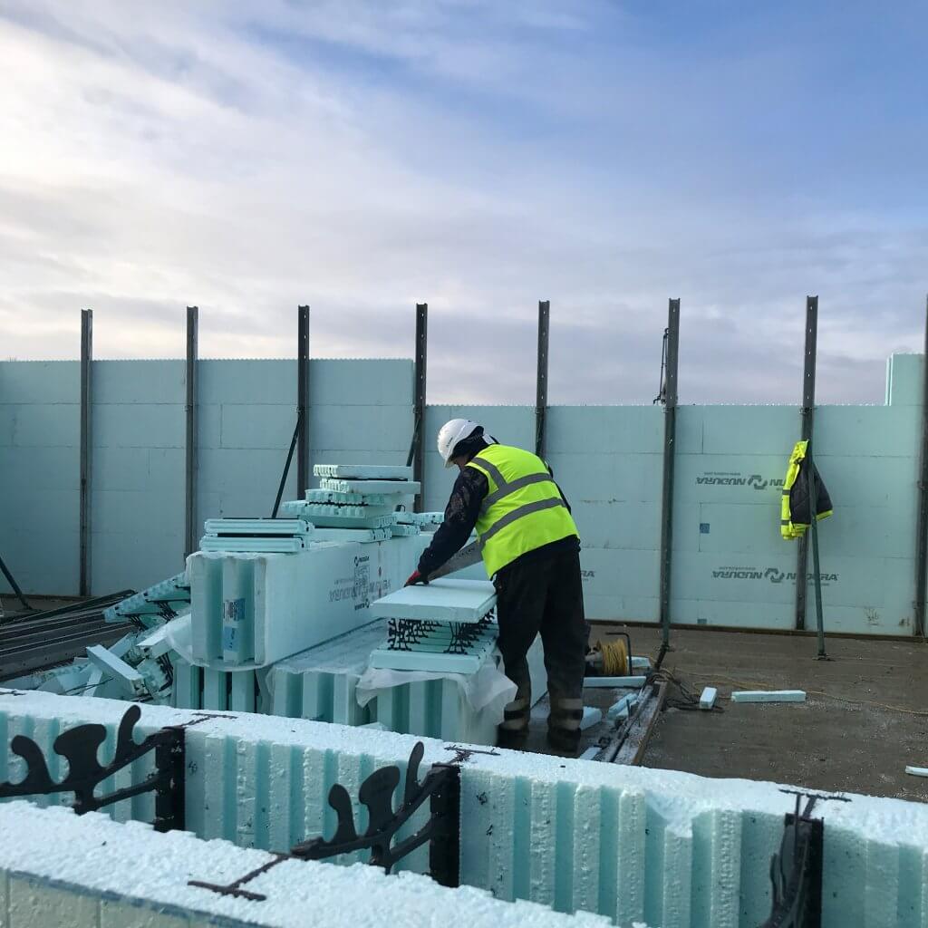 Cutting the ICF blocks to size on site