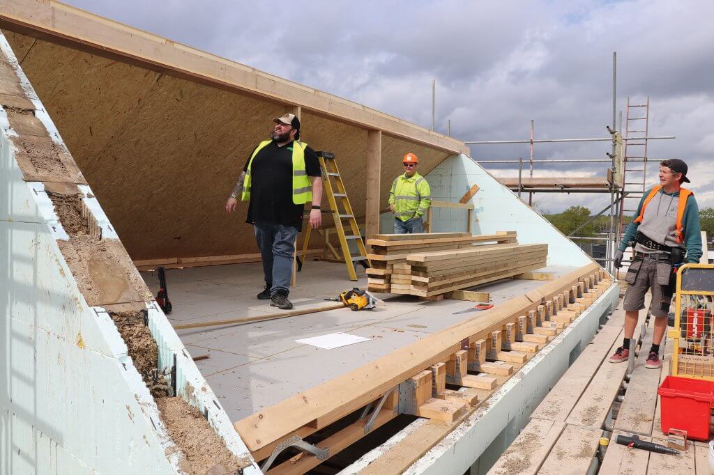 A SIPs roof being built