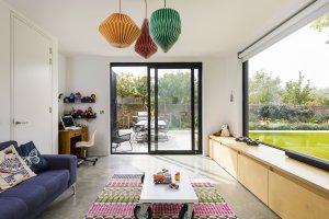 Minimalist design in open plan living area