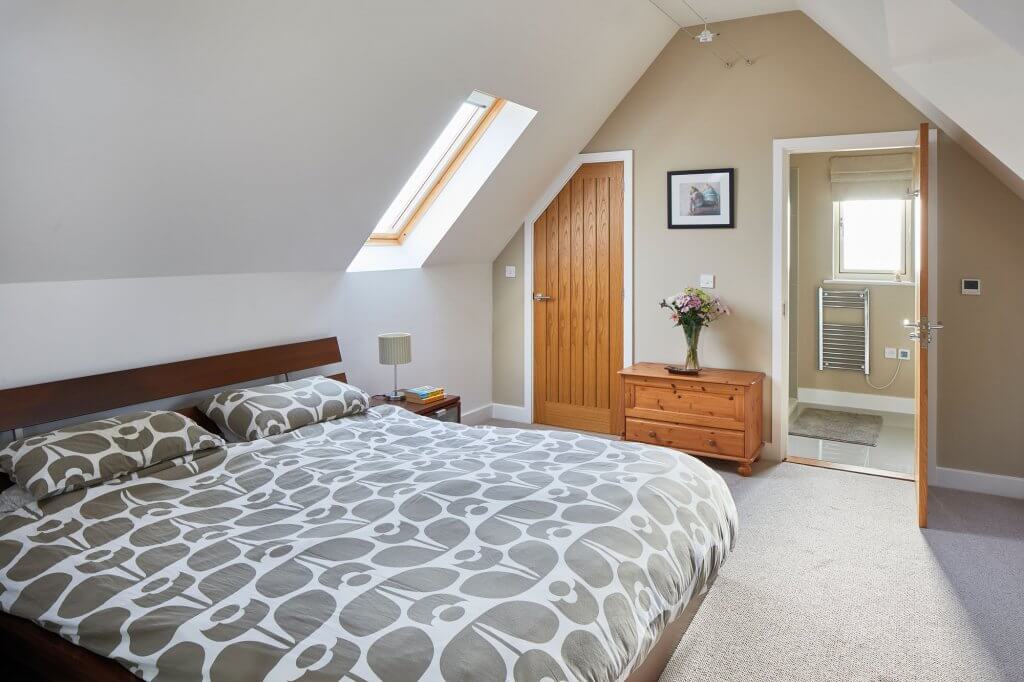 modern attic bedroom with ensuite