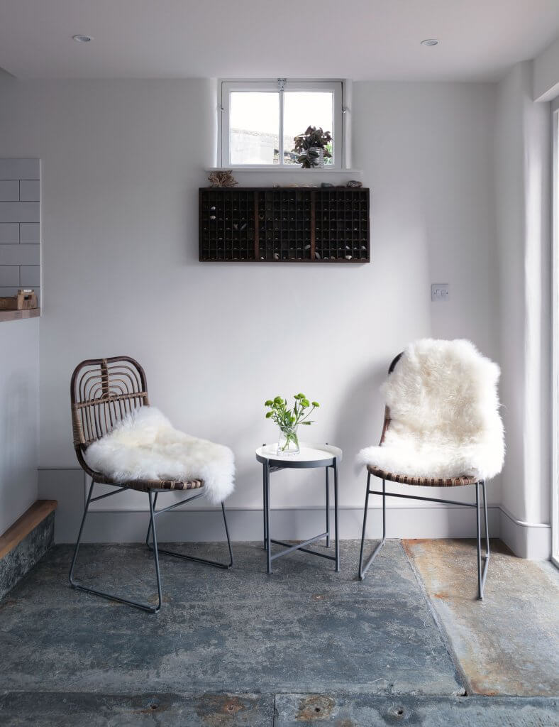 Delabole slate is repurposed for flooring in open-plan living area