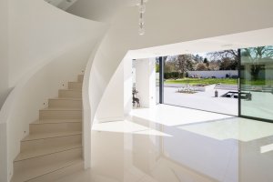 Sliding glazed doors in the contemporary entrance hall