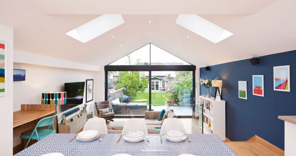 Large open-plan living area with sliding glass doors