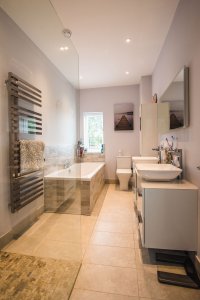 modern bathroom with large walk-in shower