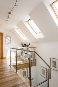 First floor landing with a row of rooflights