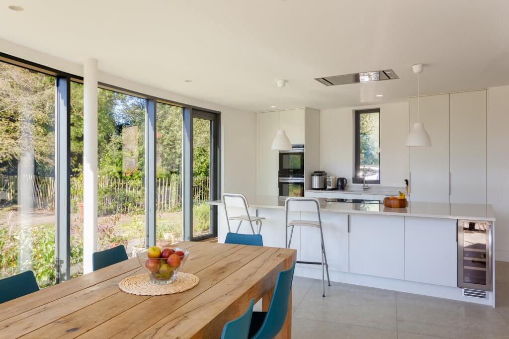 open-plan kitchen with glazing