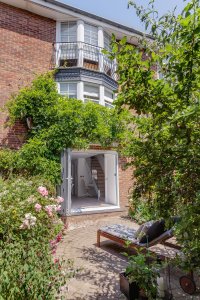 red brick exterior garden