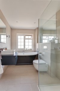 contemporary bathroom with walk-in shower